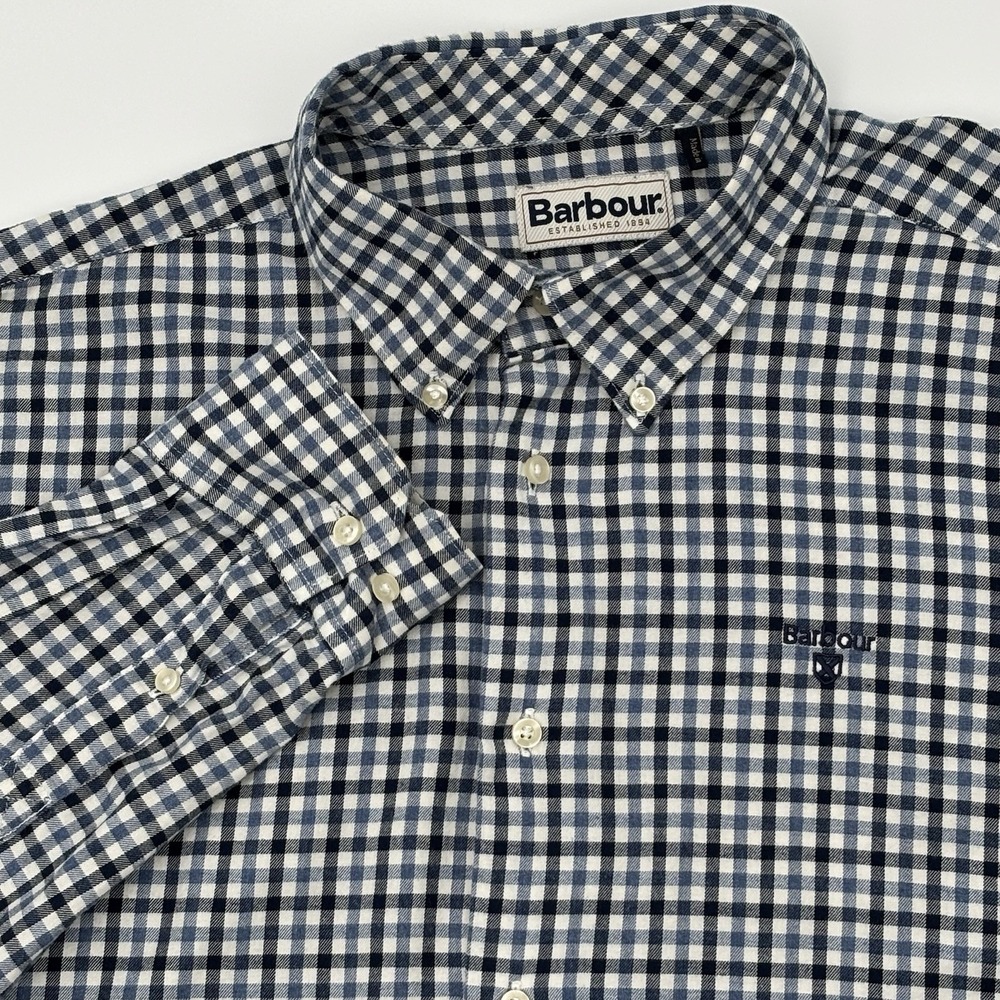Barbour‎ Mens Tailored Fit Gingham Button Down Shirt Navy White MSH5242NY91 XL